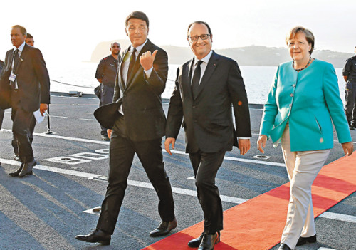 德国总理默克尔、法国总统奥朗德及意大利总理伦齐近日举行峰会。