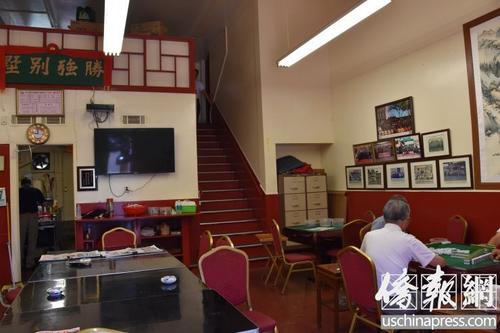 平日的洛杉矶市中国城合胜堂为打麻将休闲会所。