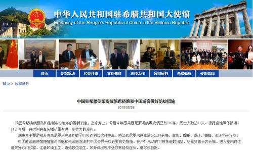 中国驻希腊大使馆网站截图