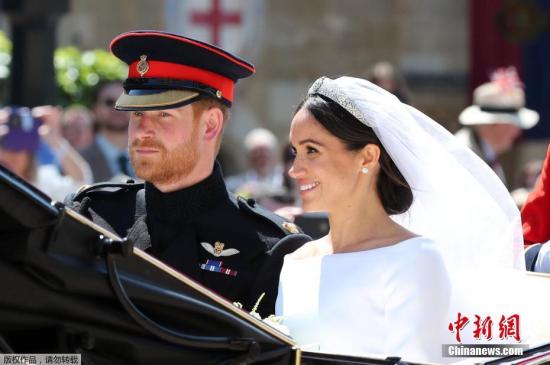 资料图：英国哈里王子与美国女星梅根·马克尔在英国温莎城堡举办婚礼。