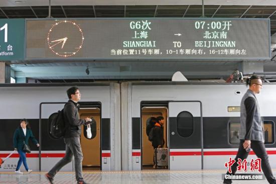 资料图：停在上海站的“复兴号”京沪高铁。中新社记者