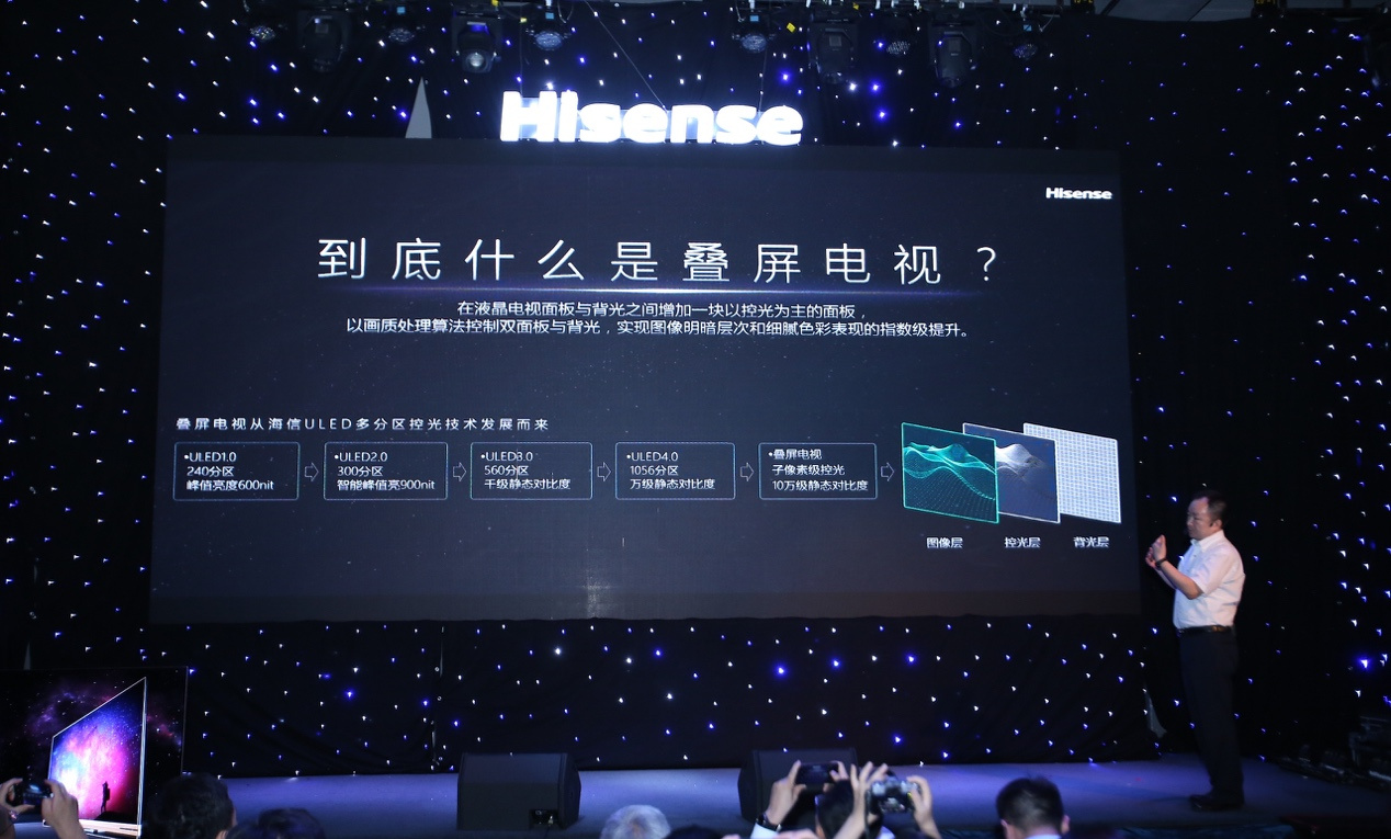 海信在北京发布全球首台叠屏电视，显示效果达到观星级别
