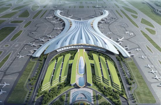 广州白云国际机场T3航站楼和综合交通中心外观效果图