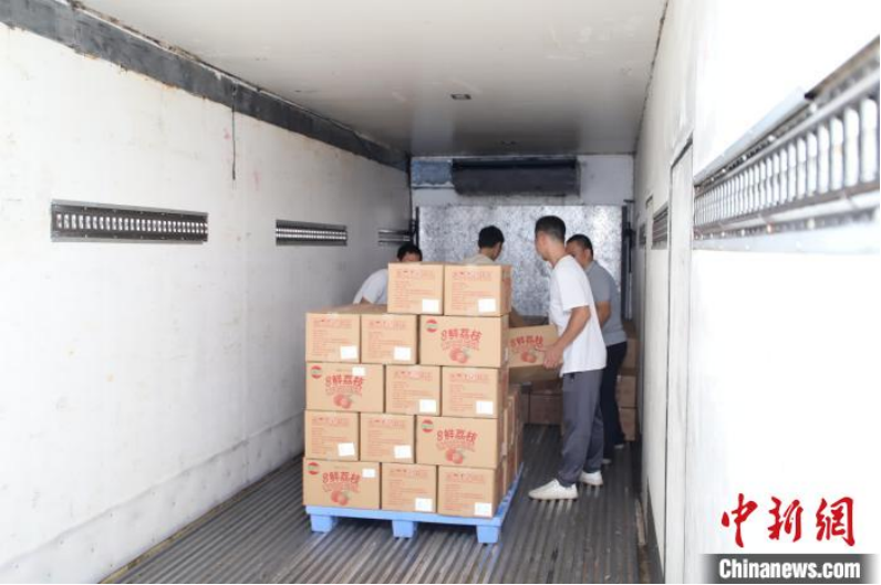 2024年广州市从化区冻眠荔枝出口阿联酋的发车仪式现场。从化市委宣传部