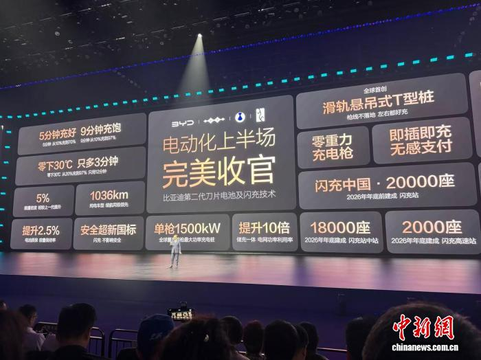 3月5日，发布会现场，比亚迪股份有限公司董事长兼总裁王传福介绍比亚迪第二代刀片电池及闪充技术。中新网记者