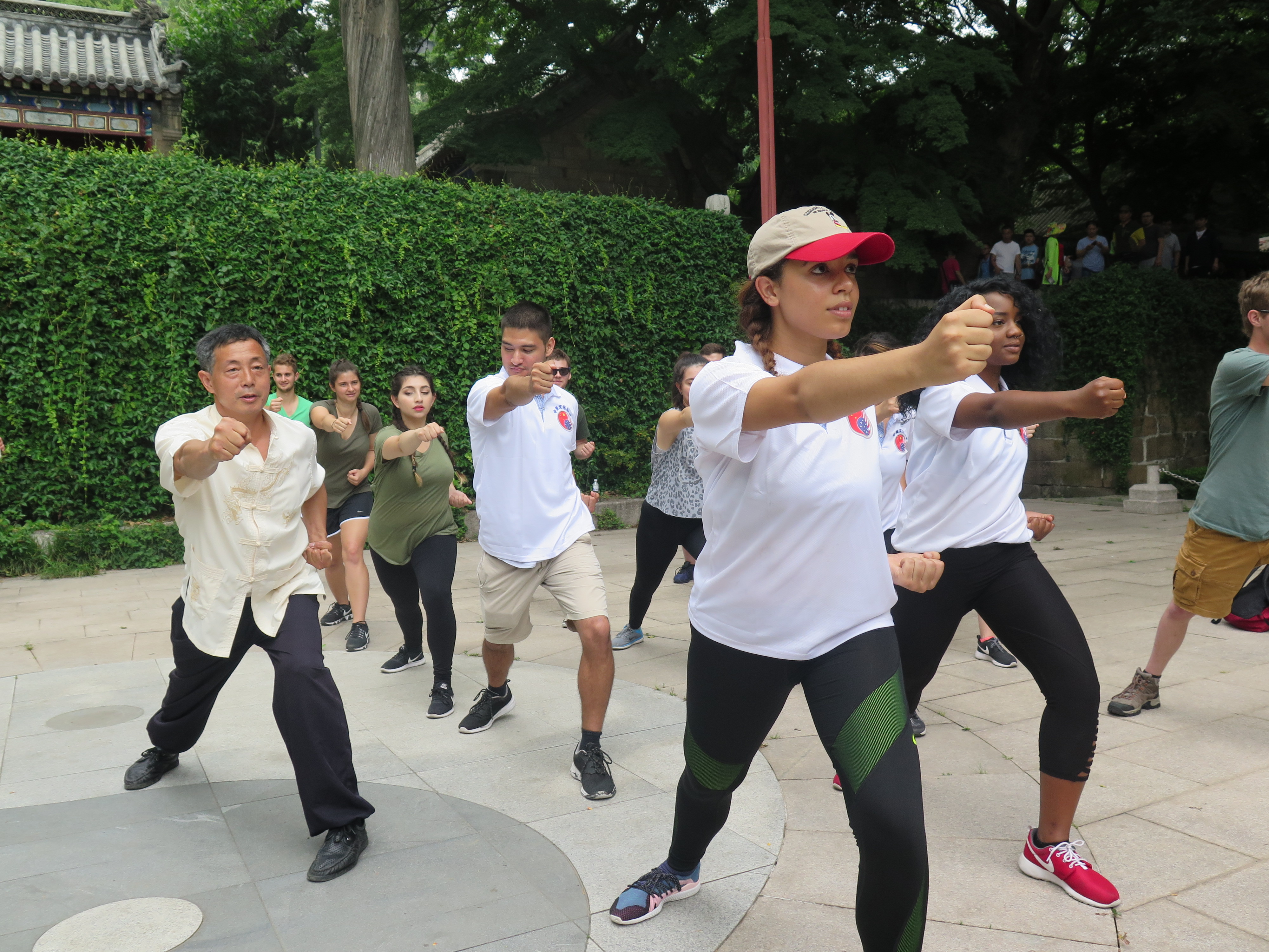 图一:太极师傅现场教美国学生拳法